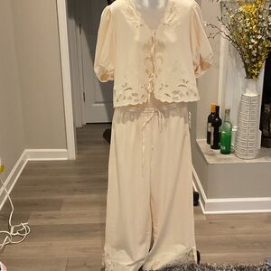 Cream Lace Trim Two-Piece Set